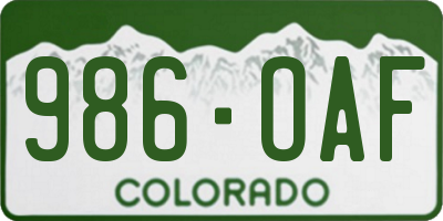 CO license plate 986OAF