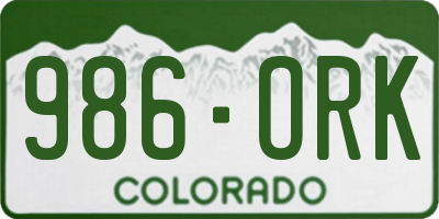 CO license plate 986ORK