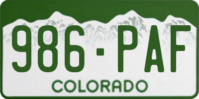 CO license plate 986PAF