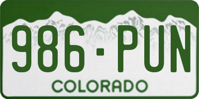 CO license plate 986PUN