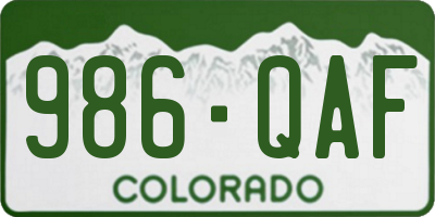 CO license plate 986QAF