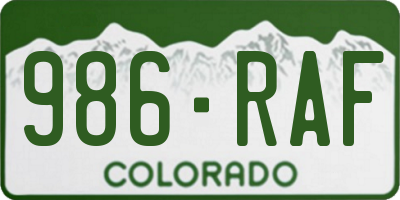 CO license plate 986RAF