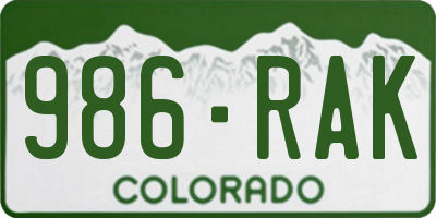 CO license plate 986RAK
