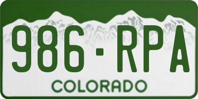 CO license plate 986RPA