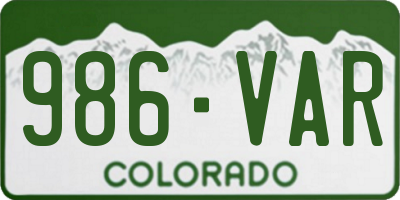 CO license plate 986VAR