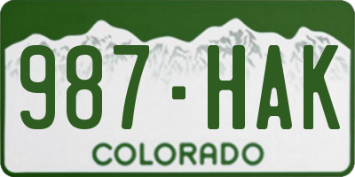 CO license plate 987HAK
