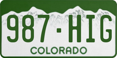CO license plate 987HIG