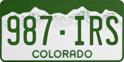 CO license plate 987IRS