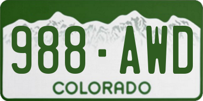 CO license plate 988AWD