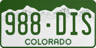 CO license plate 988DIS