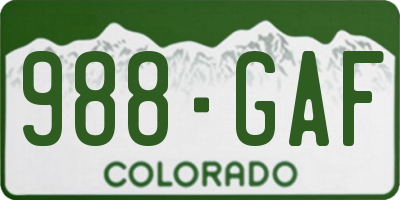 CO license plate 988GAF