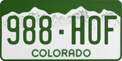 CO license plate 988HOF