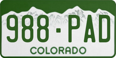 CO license plate 988PAD