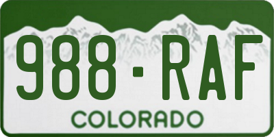 CO license plate 988RAF