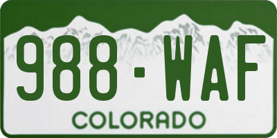 CO license plate 988WAF