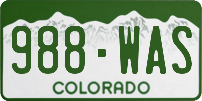 CO license plate 988WAS