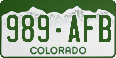 CO license plate 989AFB