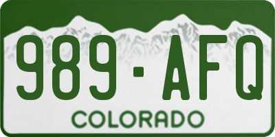 CO license plate 989AFQ