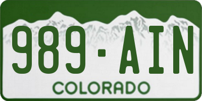 CO license plate 989AIN