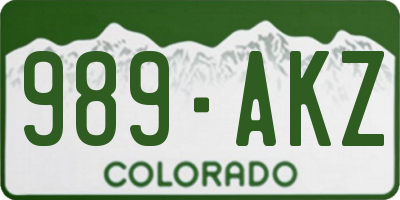 CO license plate 989AKZ