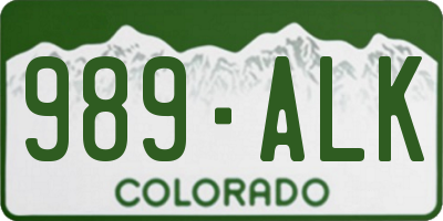 CO license plate 989ALK