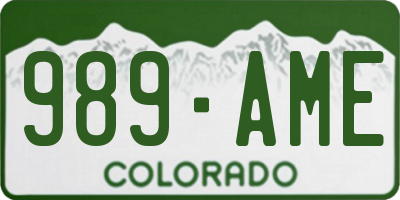 CO license plate 989AME