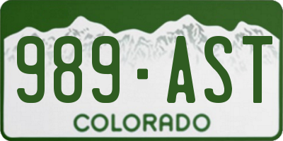 CO license plate 989AST