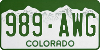 CO license plate 989AWG