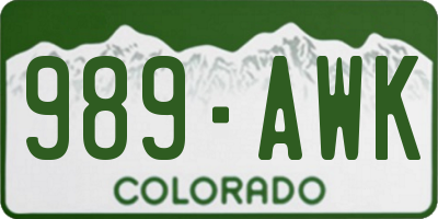 CO license plate 989AWK