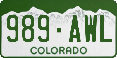 CO license plate 989AWL