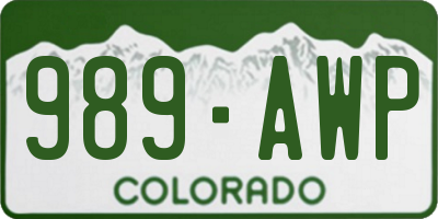 CO license plate 989AWP