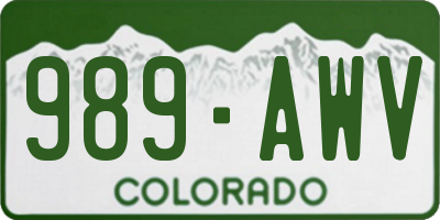 CO license plate 989AWV
