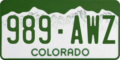 CO license plate 989AWZ