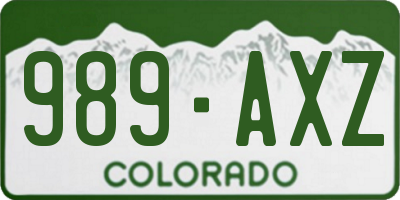 CO license plate 989AXZ