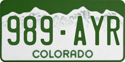 CO license plate 989AYR