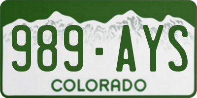 CO license plate 989AYS