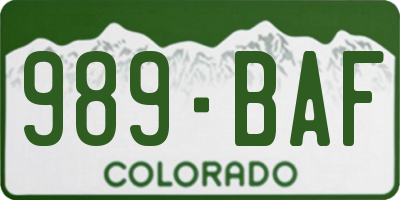 CO license plate 989BAF