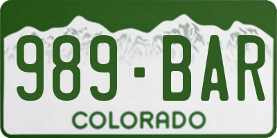 CO license plate 989BAR