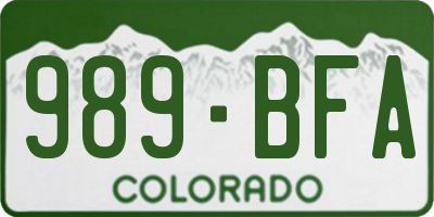 CO license plate 989BFA