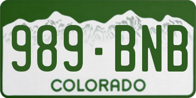 CO license plate 989BNB