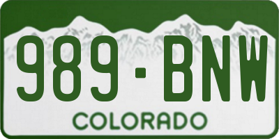 CO license plate 989BNW