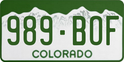 CO license plate 989BOF