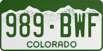 CO license plate 989BWF