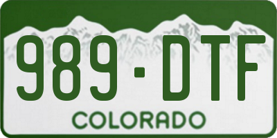 CO license plate 989DTF