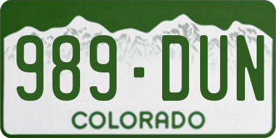 CO license plate 989DUN