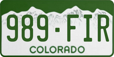 CO license plate 989FIR
