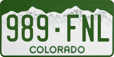 CO license plate 989FNL