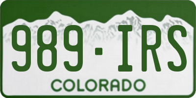 CO license plate 989IRS
