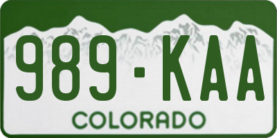 CO license plate 989KAA