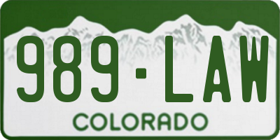 CO license plate 989LAW